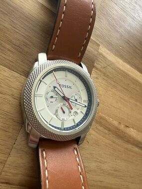 Fossil Silver-Tone Case with Brown Leather Strap Watch